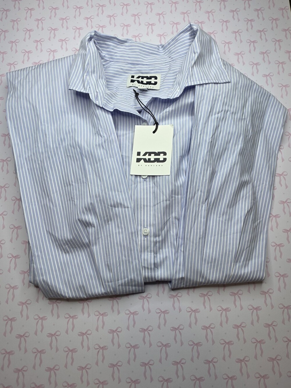KBB by Kavalina Light Blue Striped Dress Shirt
